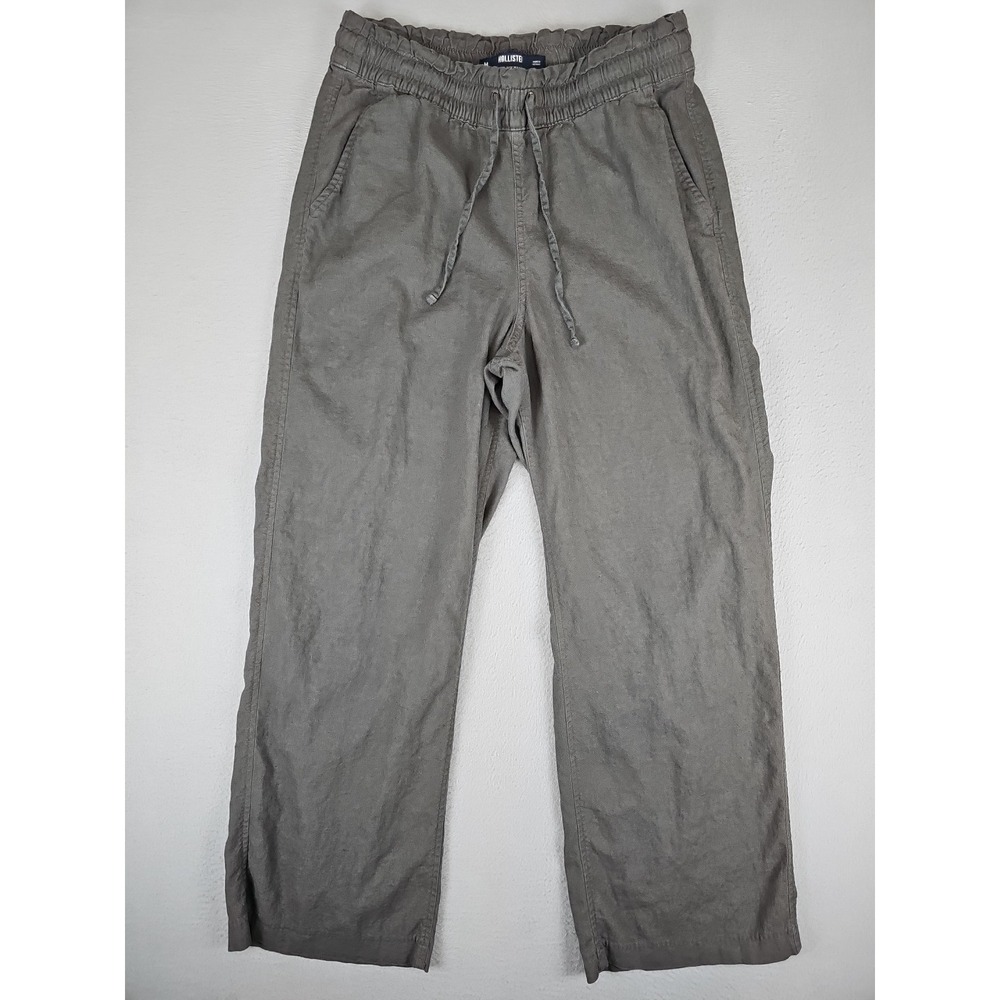 Hollister Pants Women's Medium Gray Linen Viscose Adjustable-Rise Pull-On Baggy‎